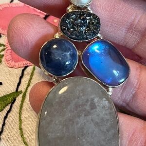 Druzy, Pearl, Quartz & Sterling Pendant